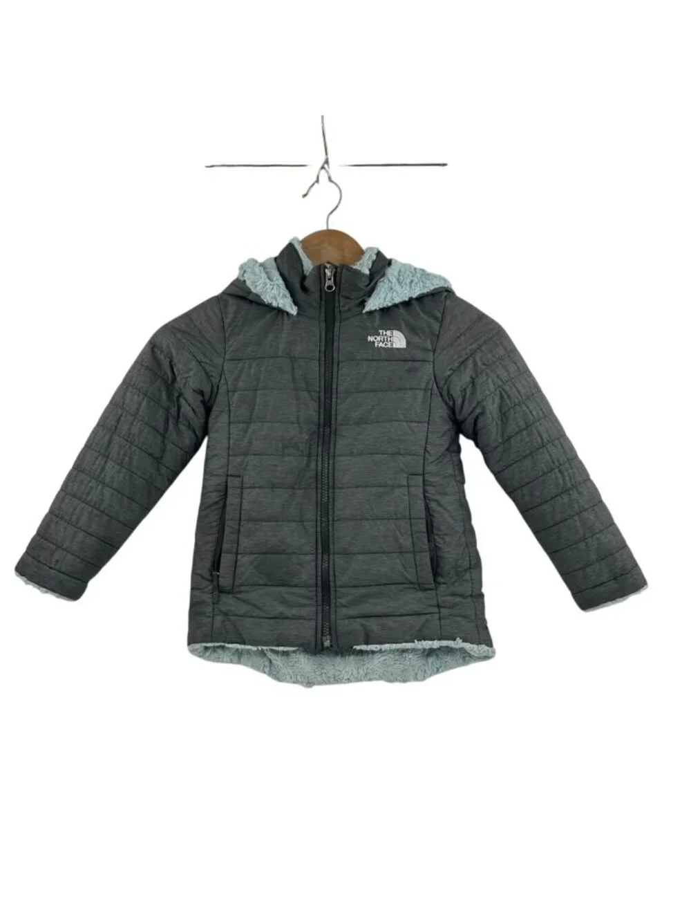 The North Face Mossbud Swirl Parka Girl's XXS Gray & Starlight Blue Full Zip